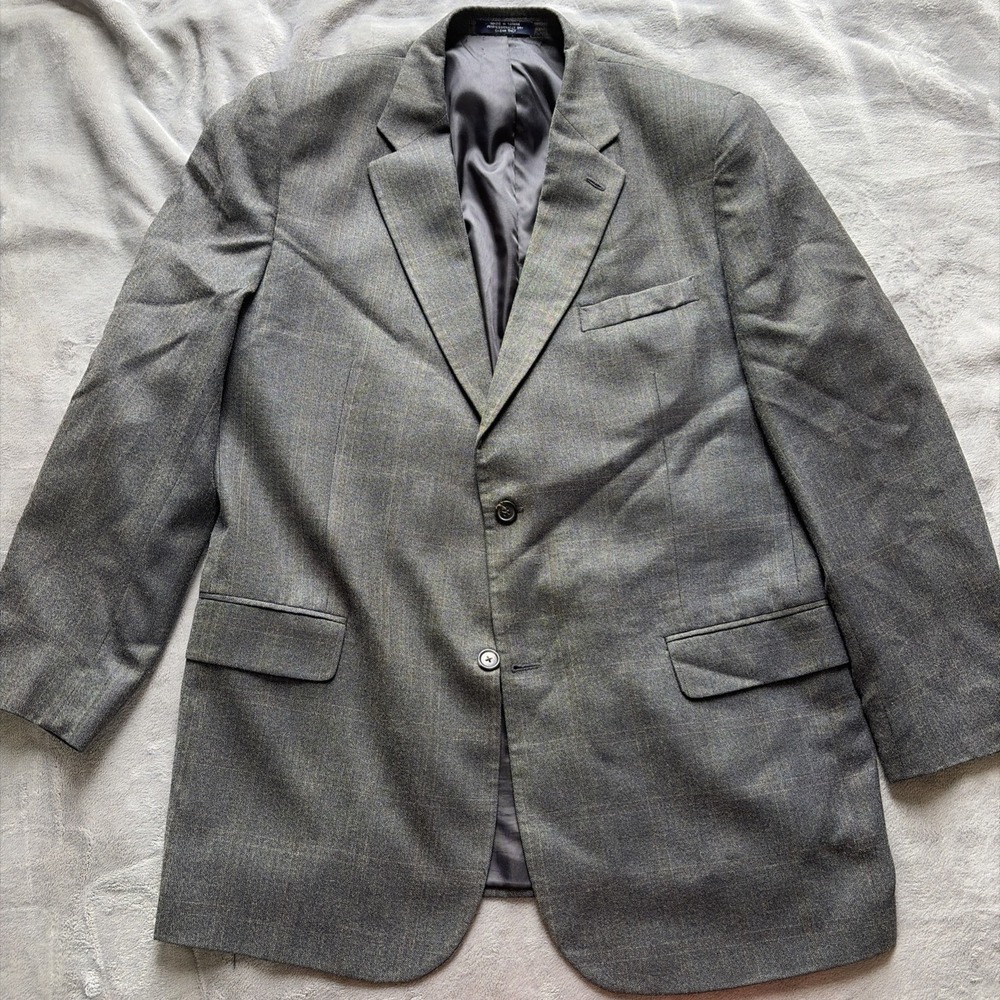 Vintage Chaps Ralph Lauren Jacket Men 46L Beige Herringbone Blazer Silk Wool Bld